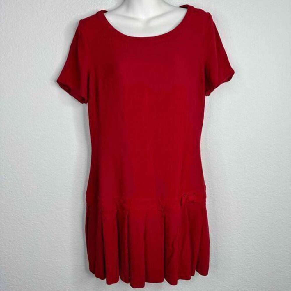 Jigsaw Dress Women's Size 14 Red Short‎ Sleeve Scoop Neck Pleated Shift Classic